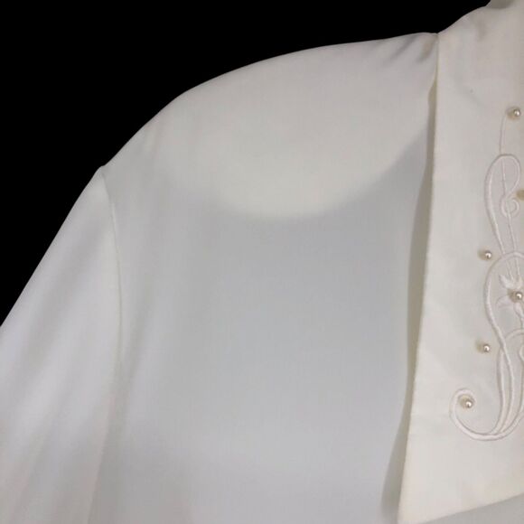 Vintage 80s Ivory Poet, Secretary Blouse w/Embroidered & Beaded Collar, SZ 12 - Picture 9 of 10